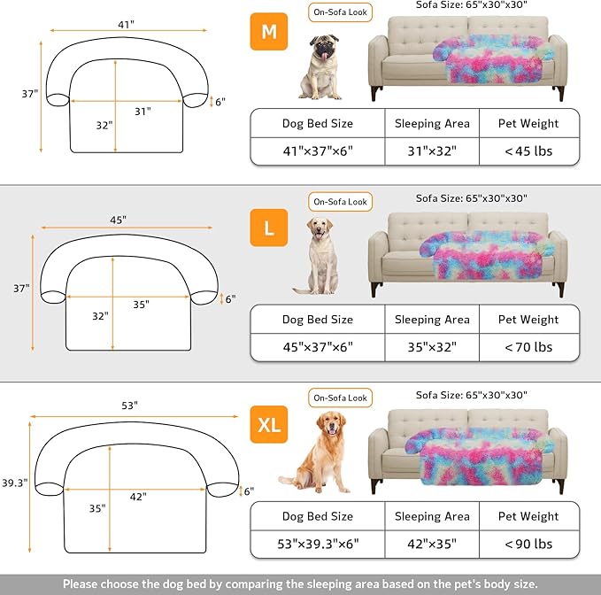 GGIB Calming Dog Bed Fluffy Plush Dog Mat for Furniture Protector with Removable Washable Cover for Large Medium Small Dogs and Cats (Large, Rainbow)