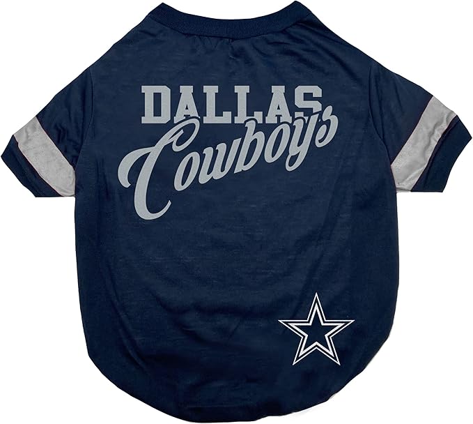 Pets First NFL Dog T-Shirt, Dallas Cowboys, Blue, Large, Striped, Sports Fashion, Poly-cotton