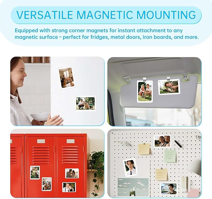 2 Pack Magnetic Car Visor Photo Holder – Personalized Acrylic Clip for Family, Pets, Travel Pictures – Easy Snap-On Car Accessory for Sun Visor (2 Pack, 3''x3.5'')