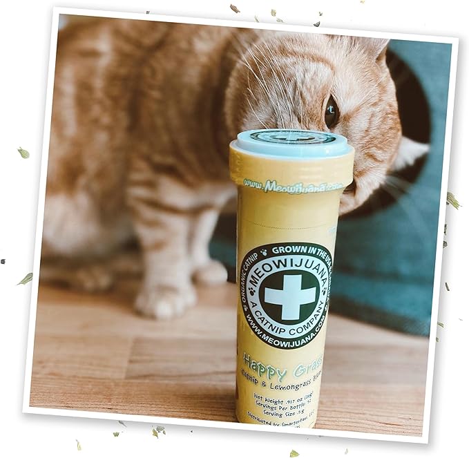 Meowijuana Strawberry Bundle | Get Sprung Refillable Strawberry Toy and Happy Grass Catnip Blend | Promotes Play and Cat Health | Includes North American Organic Catnip