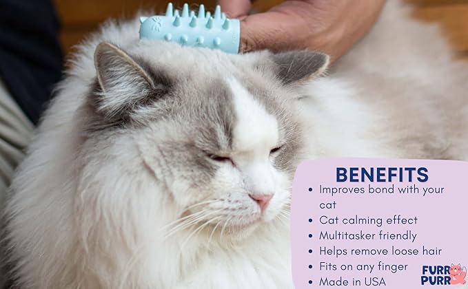 Furr&Purr Cat Brush, Scratcher, and Massager - Indoor Cat Calming Care with Face Scratcher, Finger Brush (3-Pack, Made in USA)