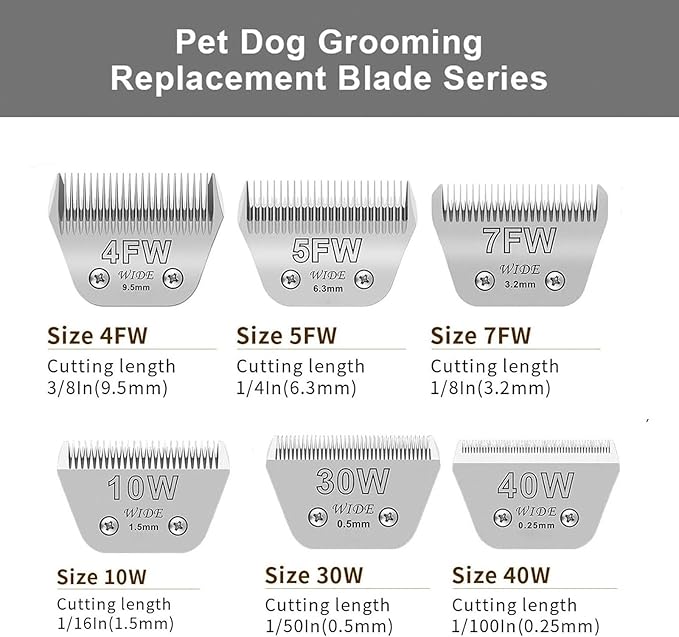 5PCS Wide Blades for Dog Grooming Blades Compatible with Andis Dog Clippers,Size #10W+30W+4FW+5FW+7FW Dog Clipper Blades Compatible with Oster A5,Wahl km10 Dog Clippers,Stainless-Steel Blade Sharp