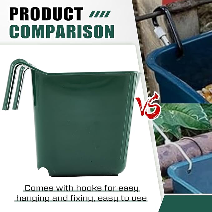 4 Pack 15 Quart Horse Feeders for Stall Hook Over Hanging Fence Hay Feeder Mountable Livestock Plastic Feed Bucket for Farm Stalls Pasture, Stable to Feed Horses Sheep Cattle Cows Etc(Green)