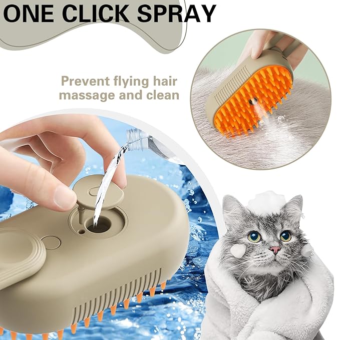 Steamy Pet Brush - Convenient Hair Removal, Easy Collection, Massage Function - Ideal Steam Brush for Cats! (Coffee)