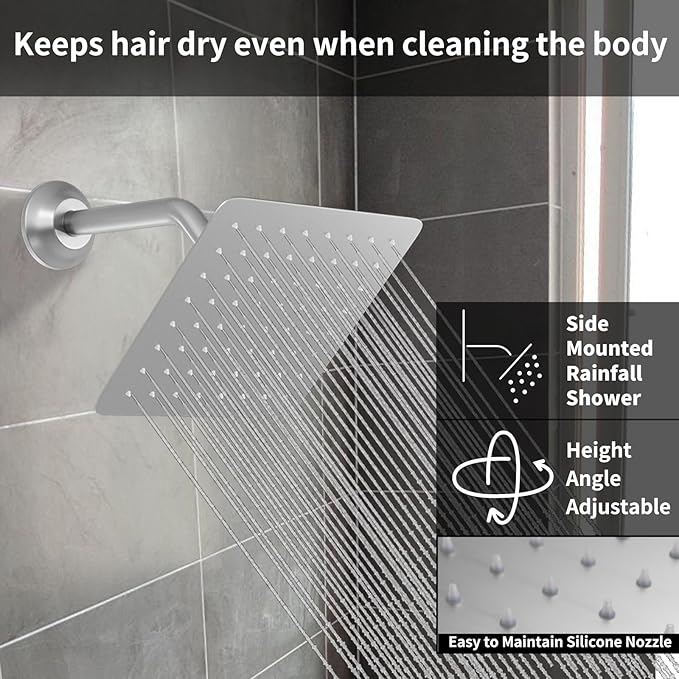 Shower System Brushed Nickel Shower Faucet Set with 12 Inch Ceiling Mounted and 8 Inch Wall Mounted Dual Shower Head and Handle Set with Temperature Display Function