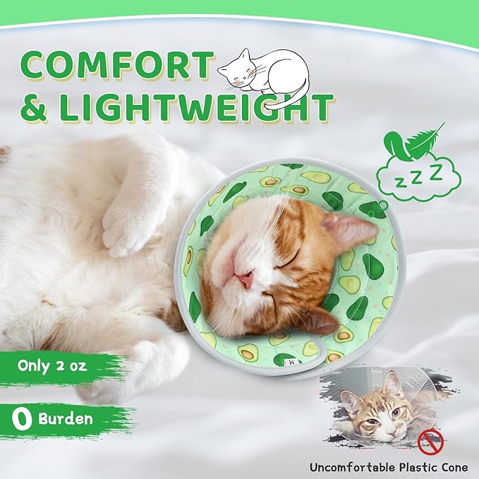 Cat Cone Collar Soft to Stop Licking, Adjustable, Foldable Lightweight Kitten Cones After Surgery Recovery for Cats & Kittens, Cat Cone Alternative (Light Green, M)