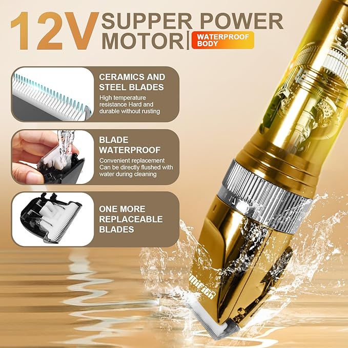 Professional Dog Grooming Clippers for Thick Coat - Dog Hair Trimmer for Grooming- Sheep Shears for Thick Hair – Pet Grooming Clippers for Dogs, Cats, Sheeps, Horse (Gold)