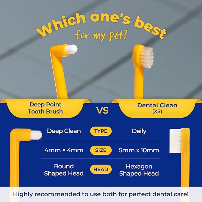 PETHROOM] Pet Toothbrush for Cats and Dogs | Round Shaped Head with Ultra Soft Bristle for Deep Cleaning Dental Care, Kitten and Small Dogs, Tartar Plaque Removal (Deep Point)