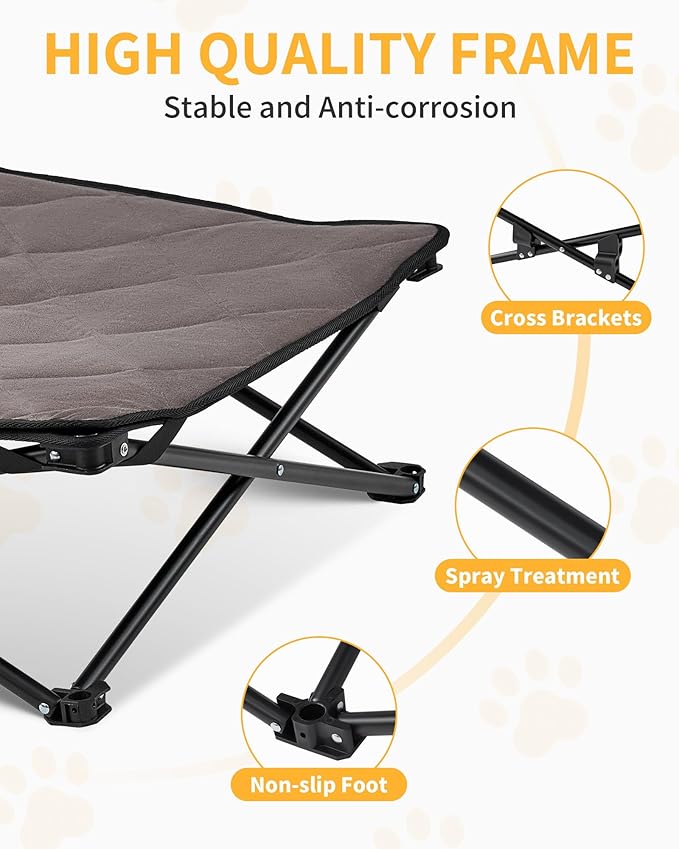 KingCamp Elevated Dog Bed for Small Dogs, Outdoor Raised Cooling Pet Cot Bed with Washable Breathable Mesh & No-Slip Feet Perfect for Camping, Backyard, Indoor Use (S, Black)