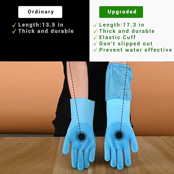 Dog Washing Gloves, Pet Grooming Gloves with Soft Brushes, Bathing and Massaging for Dogs and Cats, Silicone Heat Resistant Cleaning Gloves with High-Density Teeth (Blue)