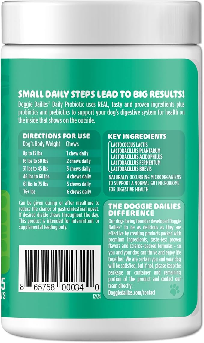 Doggie Dailies Probiotics for Dogs - Advanced Dog Probiotics with Prebiotics - Promotes Digestive Health - Supports Immune System and Overall Health (Pumpkin) 225 Soft Chews