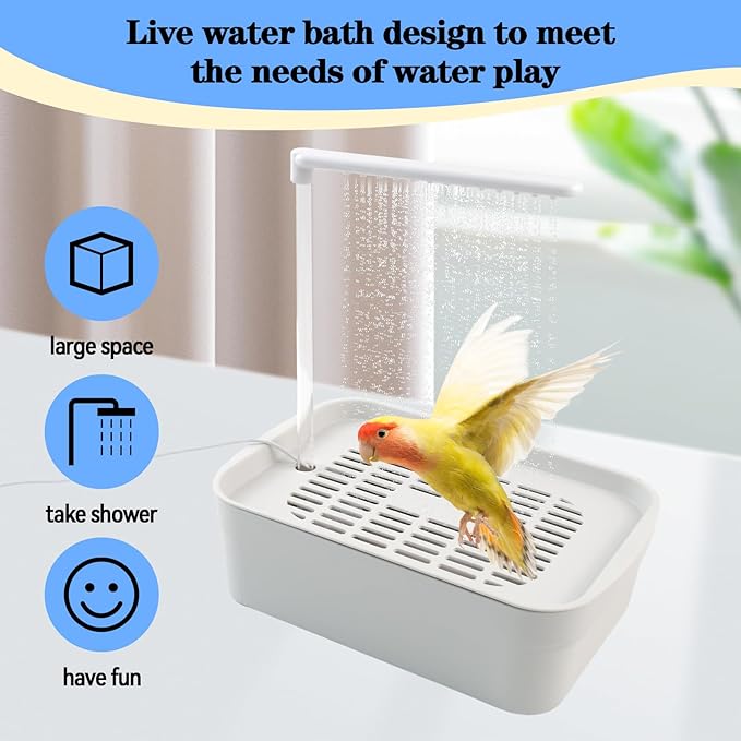 Automatic Bird Shower with Pump,Electric Bird Bath for Cage Water Circulated Indoor Parrot Bath Shower with USB Power Plug Bathwater Cycle Conure Bathtub for Parakeet Cockatiel Lovebird