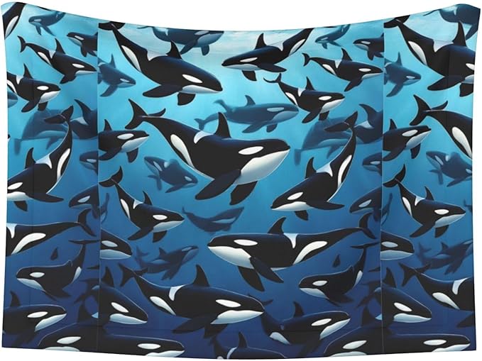 Double Sided Pet Mat for Dog Bed Topper Cat Blanket Furniture Protector, Killer Whales Orcas Ocean Sea Animals, Reversible Plush with Tactile Dot Pattern for Style Change