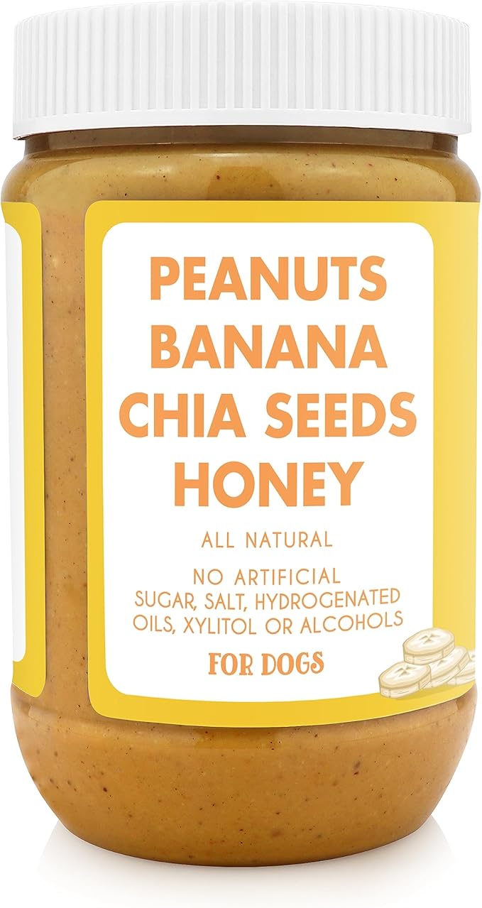 BUDDY BUDDER Barkin' Banana, 100% Natural Dog Peanut Butter, Dog Treat, Made in USA (17oz Jars)