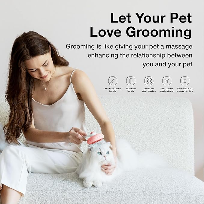 Slicker Brush for Cats & Dogs, Pet Grooming Self Cleaning Brush for Shedding, Cat Deshedding Brush Easily Removes Tangles Hair and Loose Undercoat, Pink