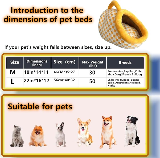 Dog Bed cat Bed Small Medium Furniture cat for Indoor Cats with Cover cave Outdoor House Insulated House Large Indoor Travel Hand (Yellow, M)