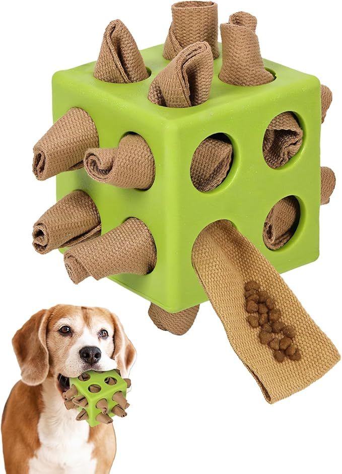 Interactive Puzzle Dog Toy Encourage Natural Foraging Skill, Durable Dog Enrichment Toy Snuffle Cube Cloth Strip with Hide & Seek Food, Slow Feeder for Mind Stimulate & Stress Relief (Green)