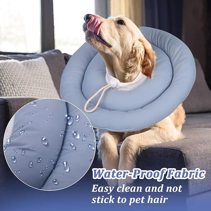 IDOMIK Dog Recovery Collar, Waterproof Soft Dog Cone After Surgery, Comfy Protective Elizabethan Collar Alternative for Dogs Cats, Adjustable Pet Neck Donut Cone Anti-Licking Biting Wounds,Blue,L
