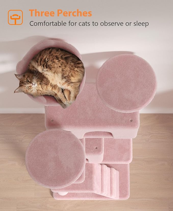 60'' Cat Tree Tower for Indoor Cats Large Adult,Cute/Tall Modern Cat Tree for Big Cats 20 lbs, Plush Multi-Level Cat Condo with Scratching Posts,Dangling for Fun Play (Soft Pink, 60 inch)