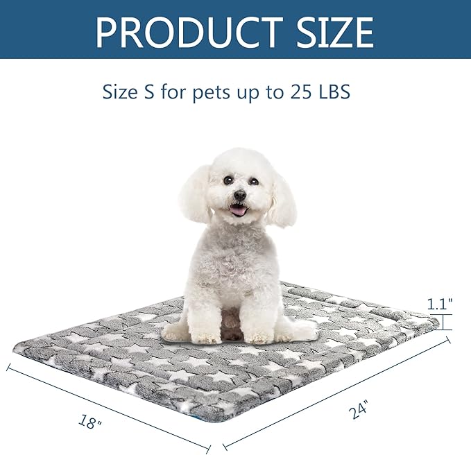 KROSER Fancy Crate Pad Bed Mat Reversible (Cool & Warm), Machine Washable, for Small to XXX-Large Dogs, Grey, Navy, Star Pattern