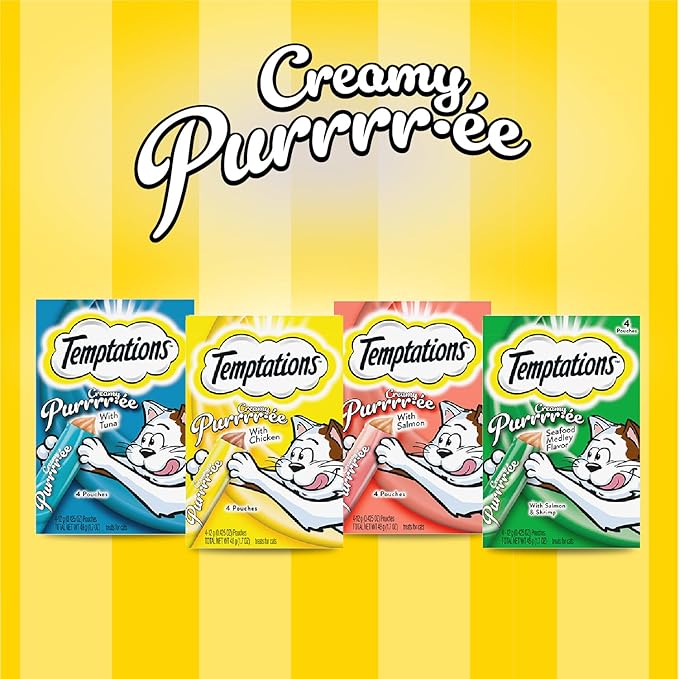 Temptations Creamy Puree Mix-Ups Squeezable Lickable Wet Cat Treats, Seafood Medley Flavor, 0.42 oz. Tubes, 4 Count, Pack of 11 (44 Total)