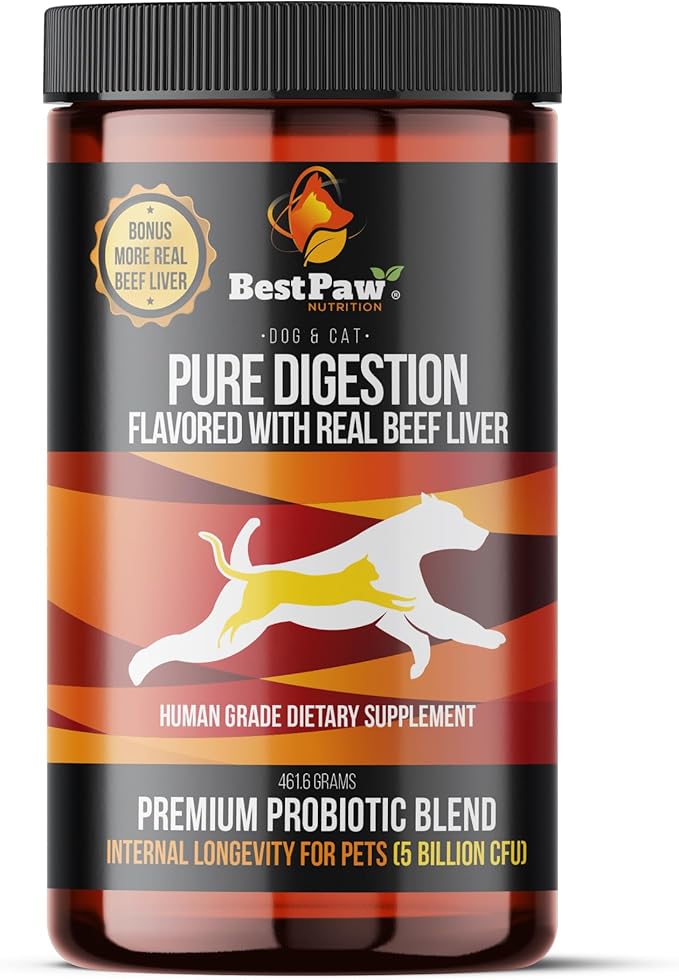 Dog & Cat Premium Probiotic Prebiotic & Digestive Enzymes 5 Billion CFU Organic Turmeric Coconut Oil Pure Pumpkin & Kelp for Healthy Bowels Gut & UTIs Beef Liver Flavor