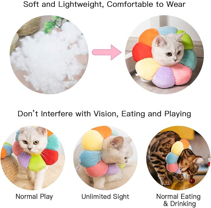 KUDES Cat Small Dog Recovery Collar, Cute Neck Cone After Surgery, Adjustable Pet E Collar, Wound Healing Protective Cone Surgery Recovery Elizabethan Collars for Small Pet (S(Within 4lb), Colorful)