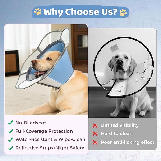 Soft Dog Cone Collar After Surgery Recovery,Adjustable E-Collar with Removable Shield,Lightweight,Breathable Anti-Licking Protective Cone for Large,Medium,Small Pets (Blue, L (Neck:15.5''-19''))