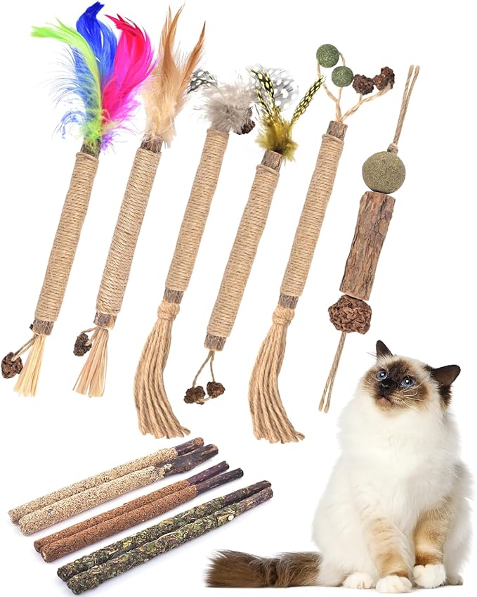 TINDTOP Silvervine Chew Sticks for Cats, 12 Pack Natural Catnip Chew Toys for Kittens Teeth Cleaning, Matatabi Dental Care, Increase Appetite, Calm Cat Anxiety and Stress, Cat Dental Toy