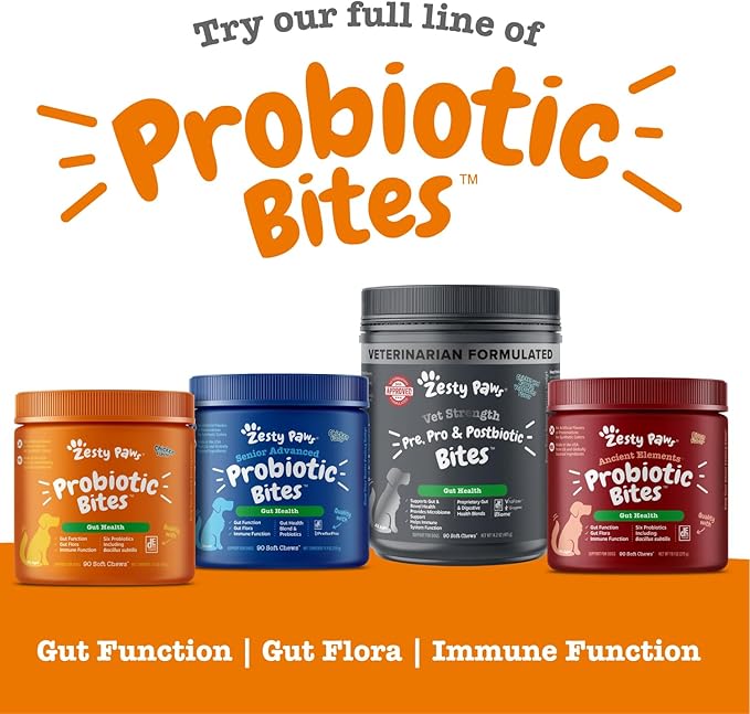 Zesty Paws Probiotics for Dogs - Digestive Enzymes for Gut Flora, Digestive Health, Diarrhea & Bowel Support - Clinically Studied DE111 - Dog Supplement Soft Chew for Pet Immune System - Pumpkin