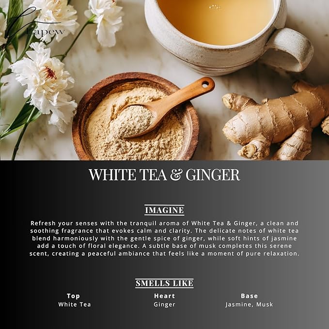White Tea & Ginger Carpet Freshener Powder: Powerful Odor Eliminator for Home, Upholstery Deodorizer, Carpet Deodorizer, Pet Urine, Cat Litter Box - White Tea & Ginger Fragrance.