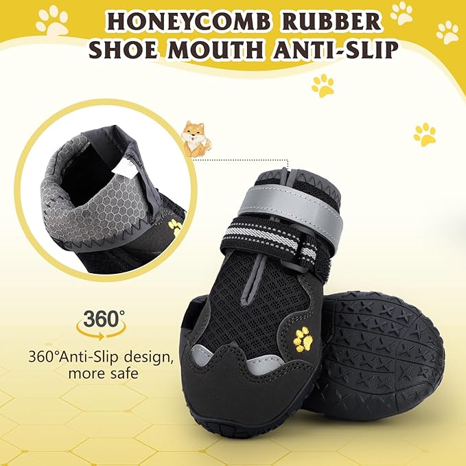 Dog Shoes for Large Medium Small Dog, Mesh Breathable Dog Shoes for Hot Pavement, Anti-Slip Dogs Boots Paw Protectors with Reflective for Outdoor Walking Indoor Hardfloors (Size 2)