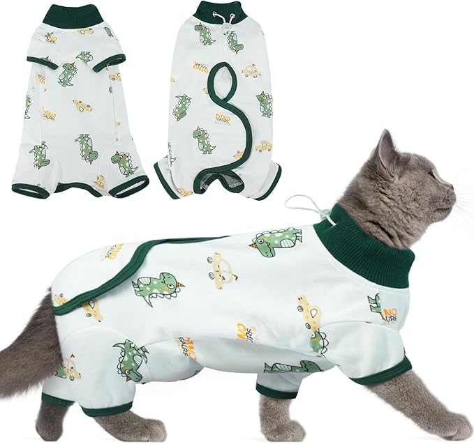 DENTRUN Cat Surgery Recovery Suit Female Male Soft Onesie, Kitten Surgical Collar Cone Alternative Shirt, Abdominal Wounds Anti-Licking Pajama for Small Pets Spay, Cat Body Suit Post Surgery