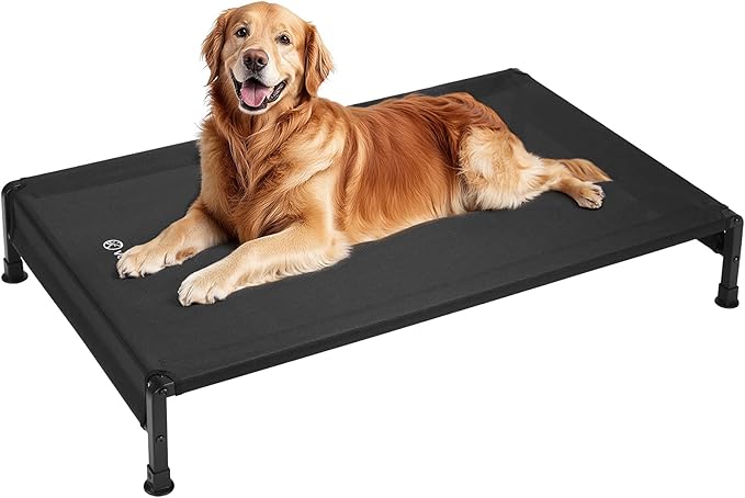 Veehoo Cooling Outdoor Dog Bed, Heavy Duty Elevated Pet Bed with Washable & Breathable Teslin Mesh, Non-Slip Silicon Feet, Dog Cot Bed with Support Hem, 47" x 29", Black, CWC2433