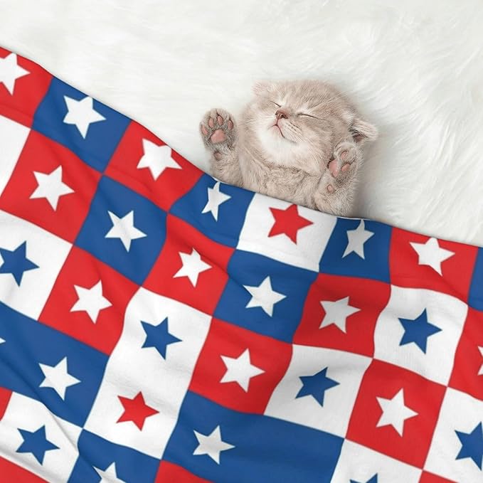 Pet Blanket for Travel and Home, American Flag Plaid Pattern, Reversible Plush Dot Design with Soft Grip Texture on One Side Perfect for Car Seats Moving Vehicles