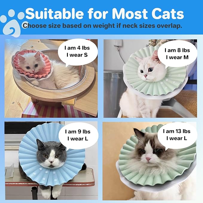 Soft Cat Cone Collar for Cats & Kittens – Adjustable Lightweight Recovery E-Collar to Stop Licking, Scratching & Biting After Surgery, Comfortable Wound Healing Cone Alternative (Blue, S)