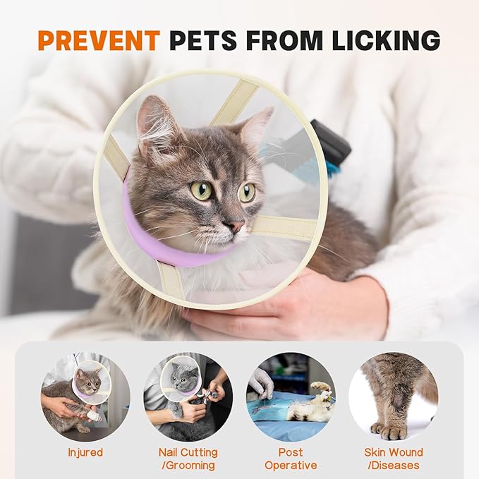 Cat Cone Collar Soft- Adjustable Comfortable Air Mesh Recovery Cone After Surgery to Stop Licking and Scratch, Alternative to Plastic Elizabethan Collar for Cat, Whiskers Freedom (Purple, XS)