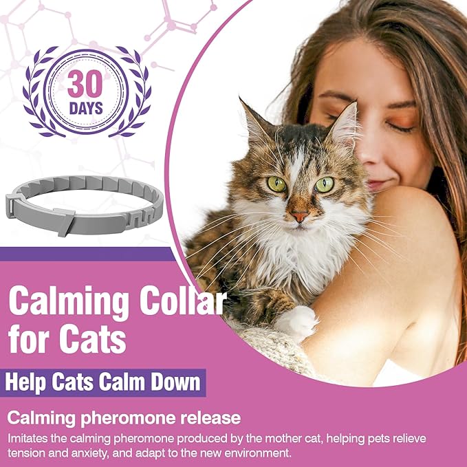 Calming Collar for Cats 4 Pack - Adjustable Soother - Anxiety Relief - Stress Pheromone Collar - Comfort Cat Calm Collars - Lasts 30 Days
