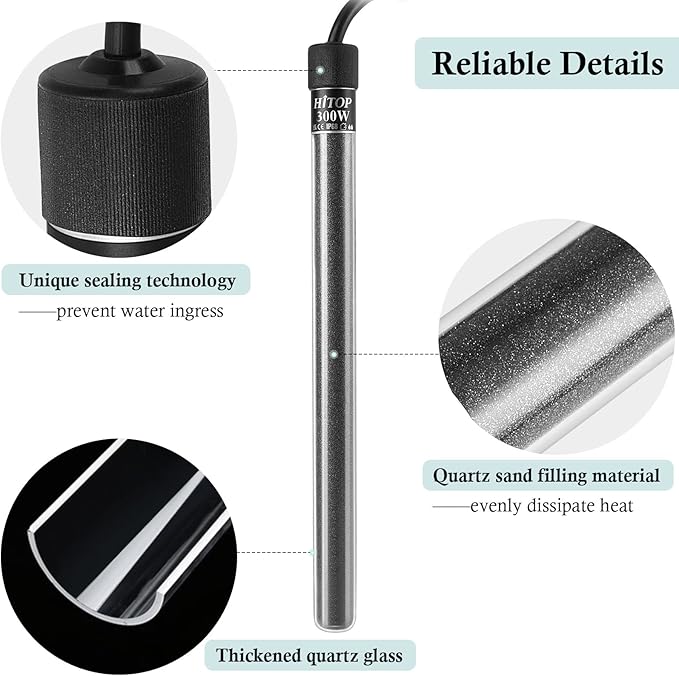 HITOP Compact Submersible Aquarium Heater - 300W Digital Heater for Fish Tank Turtle Tank 45-70 Gallon, Saltwater and Fresh Water with Temperature Controller (300W)