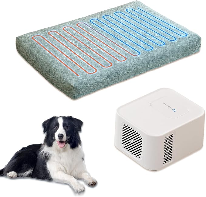 Pet Bed Cooling System, Consistent Warm and Cold Water Pad, No Electric Shock or Chemical Gel Needed, Machine Washable Bed, Ideal for Home and Crates (Cooling & Heating Green, 35" x 22")