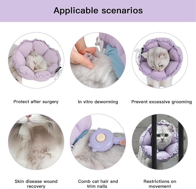 H HIDREAM Soft Cat Cone Collar， Cute Adjustable Cat Recovery Collar，Elizabethan e Collar That can Protect Head and Foot Wounds，Purple Flower All-Season Style