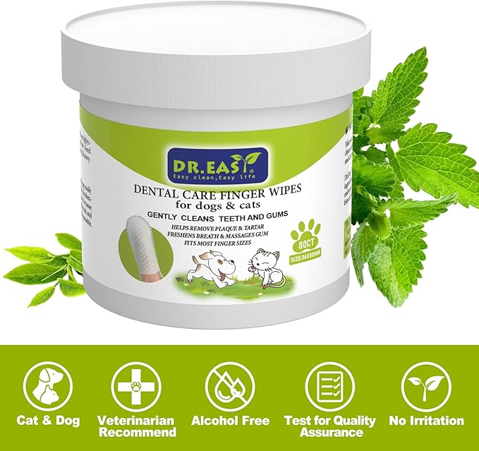 DR.EASY Breath Freshener Dental Finger Wipes 320ct for Dog & Cat, Help Wipe Away Plaque &Tartar, No Added Harsh Chemicals No Brush Formula