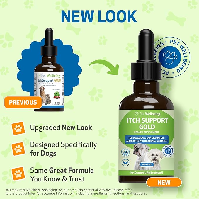 Pet Wellbeing Itch Support Gold for Dogs - Occasional Itching, Scratching, and Hot Spots, Environmental and Seasonal Allergies, Dong Quai - Veterinarian-Formulated Herbal Supplement 2 oz (59 ml)