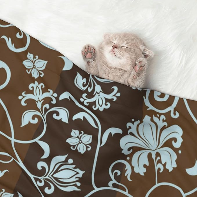 Vintage Floral Blanket for Dog Cat - Retro Light Blue Flower Throw Blanket 40x30 Pet Blanket for Couch Sofa Bed