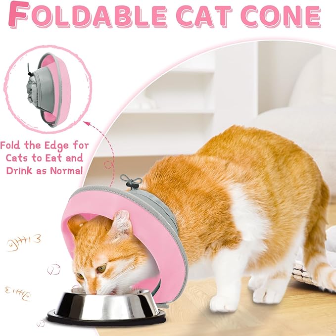 Cat Cone Collar Soft to Stop Licking, Adjustable, Foldable Lightweight Kitten Cones After Surgery Recovery for Cats & Kittens, Cat Cone Alternative (Solid Pink, S)