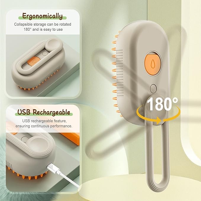 Cat Steam Brush for Shedding, 2025 New 3 in 1 Cat Brushes for Indoor Cats, Pet Steam Groomer Comb, Hair Water Brush Hair Removal Comb for Cats Dogs (Khaki+White)