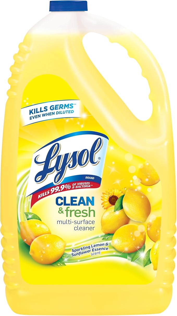 Lysol Multi-Surface Cleaner, Sanitizing and Disinfecting Pour, to Clean and Deodorize, Sparkling Lemon and Sunflower Essence, 144 Fl Oz