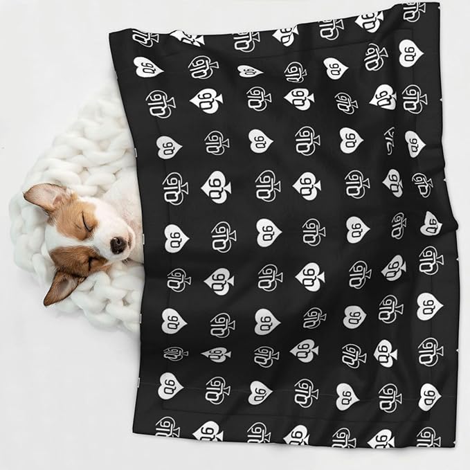Reversible Plush Dot Pet Blanket for Dogs and Cats, Golden Queen of Spades Printed Black, Ultra Soft Two Sided Design with Warm Fuzzy Side and Smooth Side for Comfort
