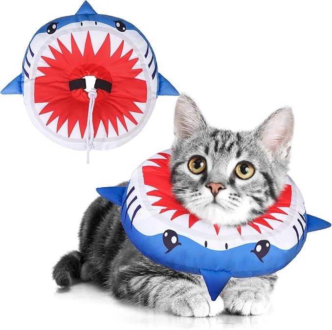 BEAUTYZOO Cat Cone Collars Soft, Cat Recovery E Collars After Surgery to Stop Licking, Adjustable Elizabeth Circle Collar Cute Pet Donut Pillow for Cats Kitten Small Dogs, Cute Shark S