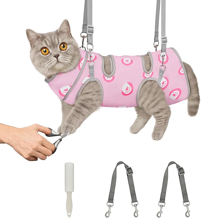 Supet Cat Grooming Hammock, Soft Fabric Nail Clipper Hammock, Self-Adhesive Wrap for Cutting Nails, Quickly Calm Down for Medicine, Teeth Brushing, Ear Cleaning